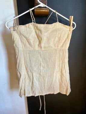 Hemp Silk String Tie Open Back Laced Top Size S/M